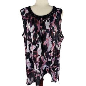 CABLE & GAUGE ABSTRACT‎ EMBELLISHED SLEEVELESS BLOUSE IN PINK BLACK NWOT SIZE XL